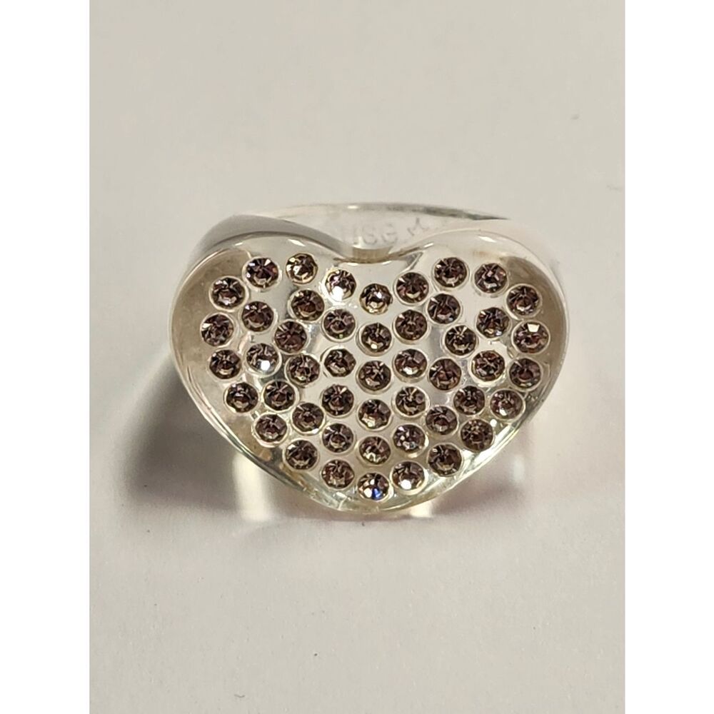 Sparklemuse Acrylic Heary Ring Clear With Rhinestones Size 8